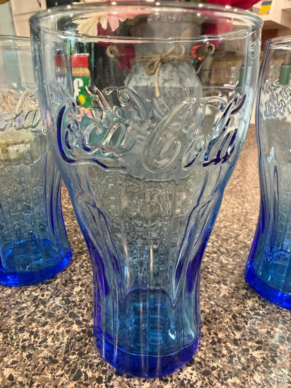 Vtg Coca-Cola Rare Cobalt Blue Ribbed Contour Shape Glasses with Embossed Script